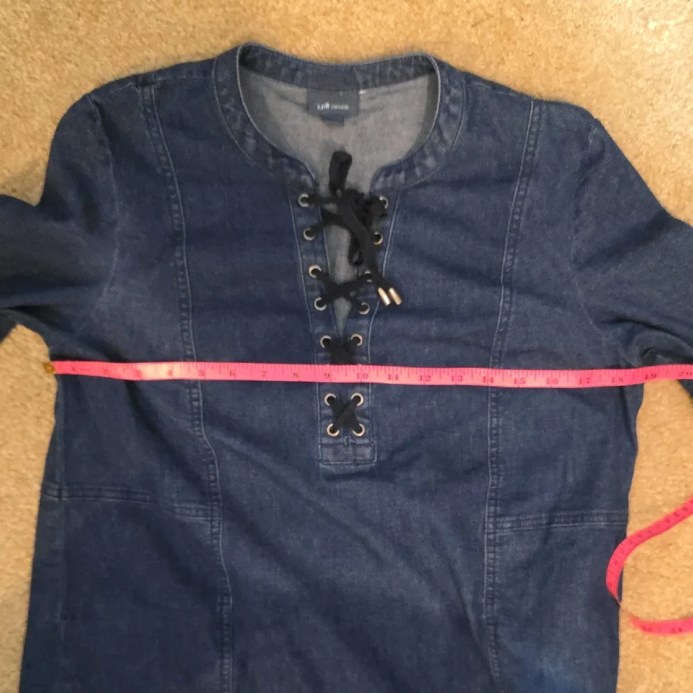 J. Jill Blue Denim Lace-Up Midi Dress 3/4 Sleeve Shift M Boho Casual - Picture 5 of 8